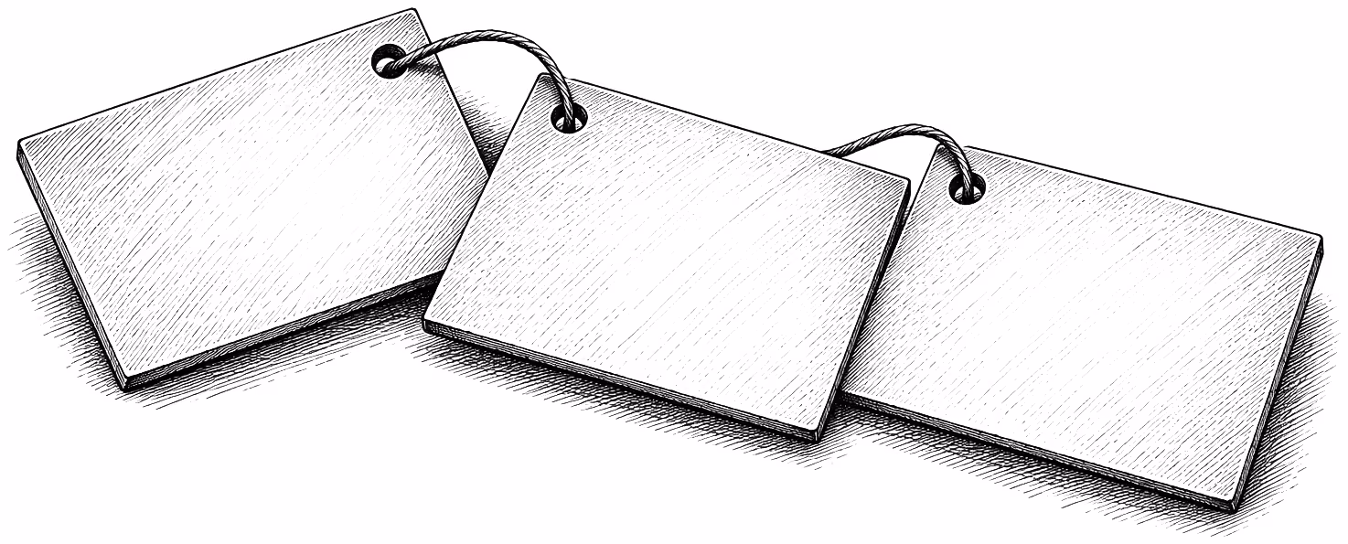 Gravure : trois fiches reliées par un fil.